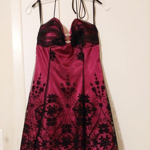 Pink w black sparkle flower corset prom dress